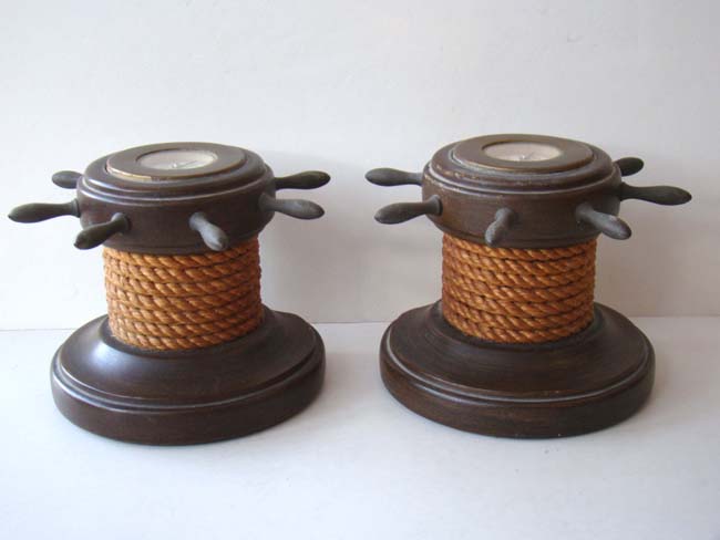 A pair of ships' Capstan form Bookends with inset compasses on the top circa 1950